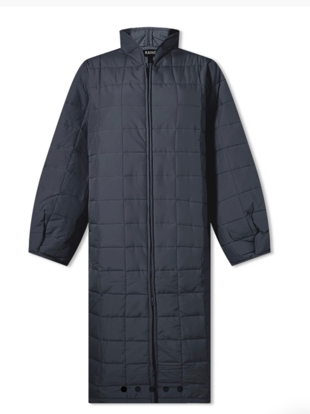 RAINS Navy Long Quilted Puffer Coat